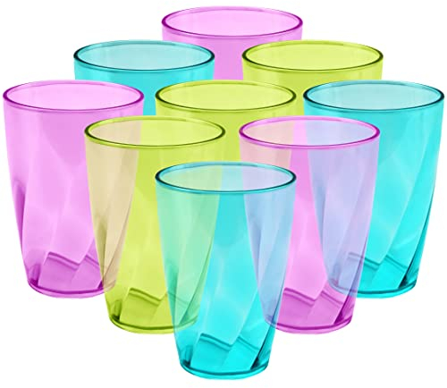BELLE VOUS 9 Pack Plastic Coloured Cups - 400ml/13.5oz Reusable Drinking Tumblers in 3 Colours - Hard Plastic Drinkware Set for Parties, Camping, BBQs, Picnics & Beach - Dishwasher Safe & BPA Free