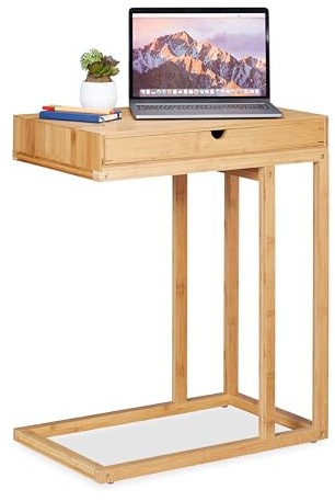 relaxdays Tavolino da Soggiorno in Bambù, con Cassetto, Moderno, Tavolo da Caffè, HLP 68 x 55 x 35 cm, Marrone Naturale