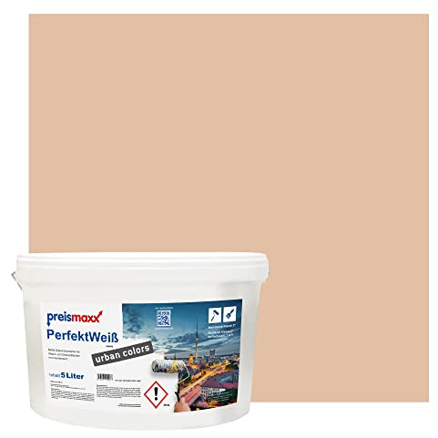 Preismaxx Perfektweiß Wandfarbe beige matt 5L - Innenwandfarbe für kreative Wandgestaltung, Innenfarbe dunkelbeige, hohe Deckkraft Klasse 2, Trendfarbe für Wohnzimmer, bunte Akzentfarbe
