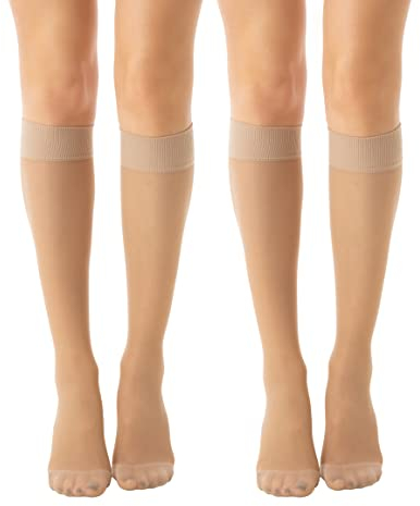 Relaxsan Basic 850 (2 Paare - Hautfarbe 4/XL) Stützstrümpfe Damen 18-22 mmHg, Kompressionskniestrümpfe 140 Den