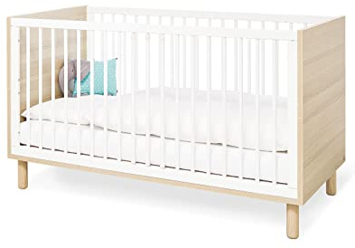 PINOLINO Kinderbett Flow, inkl. 3 Schlupfsprossen und höhenverstellbarem Lattenrost, Esche und Uni, weiß