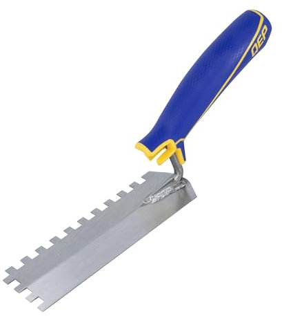 QEP 1/4 in. x 1/4 in. x 1/4 in. Comfort Grip Square-Notch Margin Flooring Trowel with Bucket Hook, Silver (42114)