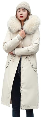 ANUFER Dam extra lång förtjockad parkas jacka avtagbart foder alla årstider rockar, Vit, XL
