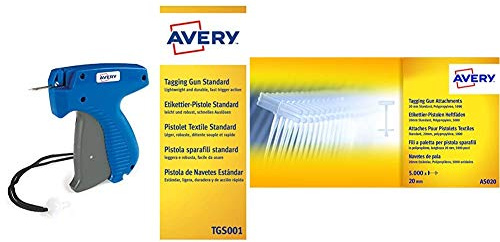 Avery TGS001- Pistola Etiquetadora + AS020 - Pack de 5000 navetes para pistola etiquetadora de precio tamaño 20 mm