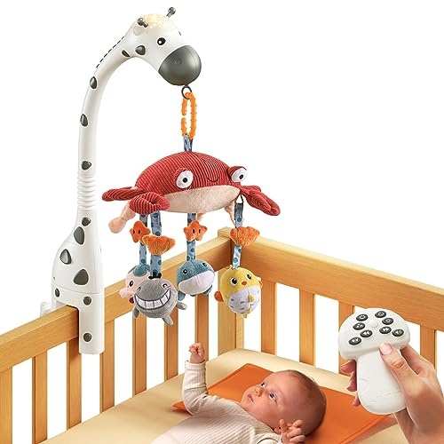 TUMAMA Mobile Baby mit Musik und Licht, drehbares und abnehmbares hängendes Mobile Baby, Spieluhr Baby für Babybett für Babys im Alter von 0–12 Monaten