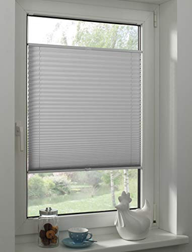 Sunpro24 Plissee auf Maß, Blickdichtes Faltrollo, Klemm-Montage, Sonnenschutzrollo, (B) 81-90 x (H) 121-130 cm, Hellgrau
