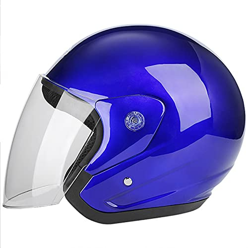 Sommer Motorrad Jethelm 3/4 Motorrad Retro Jet Style Halbhelm Für Erwachsene Männer Frauen Moped Roller Sturzhelme Mit Visier Helm DOT/ECE Zugelassen (55-60Cm),Blau