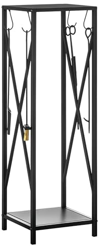 Outsunny Portalegna da Interno ed Esterno Salvaspazio in Metallo con Paletta, Scopino, Attizzatoio e Pinza, 34x34x111cm, Nero