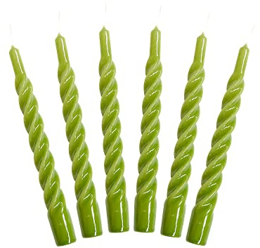 Candles with a Twist®, Stabkerzen gedreht, Hergestellt in Italien, 25 Farben verfügbar, Tafelkerzen lackiert, Spiralkerzen lange Brenndauer 5 Stunden, Kerzen Deko, 6 Stück, 2,2 x 21cm (Apfelgrün)
