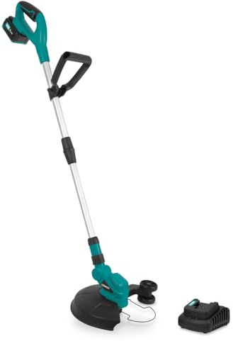 VONROC 20V Grästrimmer – Trådlös, Batteridriven, Ergonomisk med 250mm Skärdiameter och 8m Dubbel Spole, Justerbart Teleskophandtag