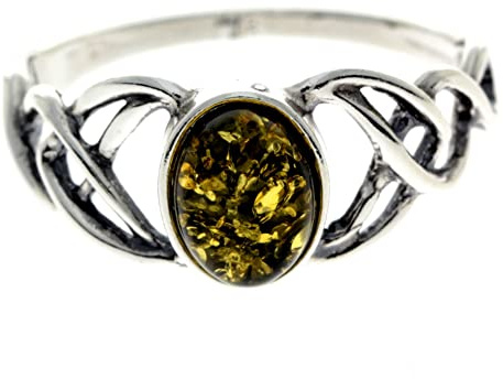 SilverAmber Jewellery Bague celtique en argent sterling 925 et ambre de la Baltique véritable 7482, U, Pierre : argent sterling 925, Ambre vert
