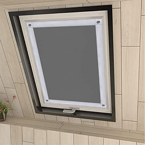 Eurohome Thermal Skylight Roller Blind No Drilling Sun Protection Blackout Roller Blind with Suction Cups for Velux Windows Grey 60 x 73 cm