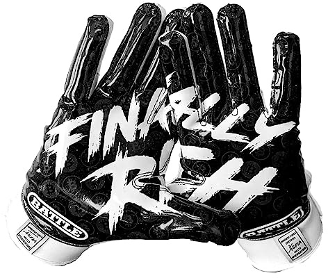 Battle Sports Finally Rich 2.0 Ultra Grip Adult Youth Football Gloves - Black/White - Large