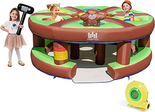 COSTWAY Jeux Gonflable de Tape-Taupe Enfant avec Jouet Marteau | 7 Trous de Taupe, Souffleur 480W, Charge 136kg pour 3-10 Ans, Intérieur Extérieur, Aire de Jeux Gonflable pour Cour Jardin