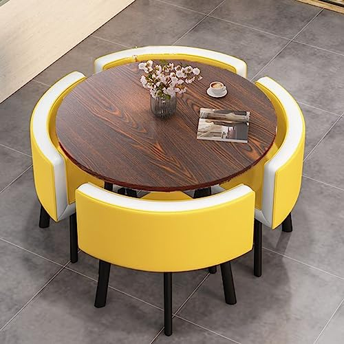 MAxba Konferenztisch Rund Esstisch mit 4 Stühlen Set Couchtisch Besprechungstisch Empfangtisch for Esszimmer, Küche & Wohnzimmer (Color : Light Yellow)