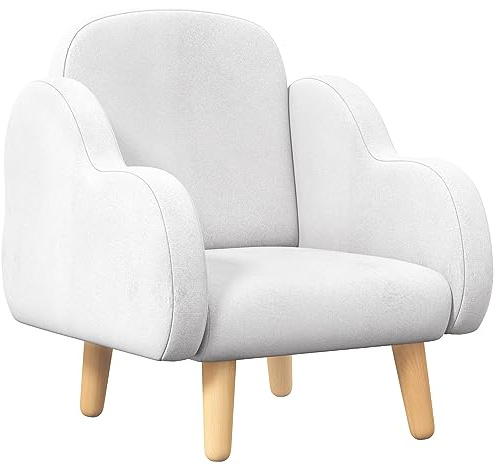 ZONEKIZ Poltroncina per Bambini Stile Scandinavo con Braccioli a Nuvola, Poltrona Piccola per Bambini fino a 3 Anni in Tessuto, 46x51x55 cm, Bianco