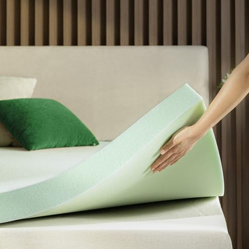 ZINUS 3 Inch Green Tea Memory Foam Mattress Topper, Pressure-Relieving Layer, Ideal for Back Pain Relief, Compact WONDERBOX Packaging, CertiPUR-US Certified, Queen
