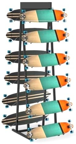 CukYi Skateboard-Rack, bodenstehender Surfbrett-Organizer, passend für Skateboards und Longboards Aller Größen, kommerzielles Skateboard-Regal für Skateboard-Läden