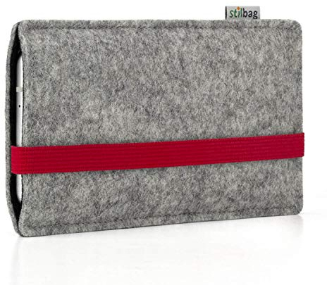 stilbag Handyhülle Leon für Samsung Galaxy S24 | Farbe: hellgrau/rot | Smartphone-Tasche aus Filz | Handy Schutzhülle | Handytasche Made in Germany