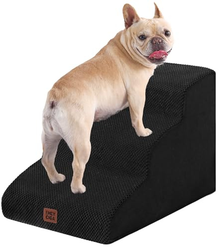 EHEYCIGA Curved Dog Steps for Bed, 3-Step Dog Stairs for Sofa, High Density Foam Pet Steps for Small Dogs and Cats, Pet Stairs for Couch, Non-Slip Dog Ramp with Washable Cover, 40x57x40cm, Black