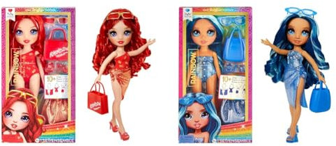 Rainbow High Swim & Style - Ruby (Rot) - 28 cm Große Puppe mit Schimmerndem Pareo & Swim & Style - Skyler (Blau) - 28 cm Große Puppe mit Schimmerndem Pareo