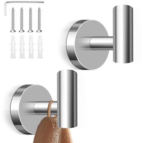 wiipara 2 Stk. Handtuchhaken zum Bohren, Stilvolle Kleiderhaken Edelstahl Garderobenhaken, Handtuchhalter Rostfrei Badezimmer Haken Wandhaken - Tragkraft bis zu 10kg, Ideal für Bad Küche (Glänzend)