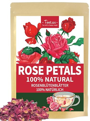 TeeLux Getrocknete Rosenblütenblätter Essbare 80g, Vegan, Natürliche Duftende Rosentee, Rosenblüten in Lebensmittelqualität zum Backen, Trinken