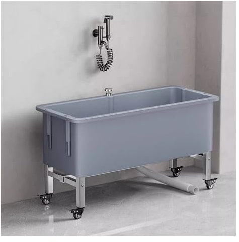 Carrello mobile rialzato per lavello con ruote bloccabili, grande stazione per lavabo, per ristorante, giardino, lavanderia, in plastica PP spessa e resistente, lunghezza 119,9 cm