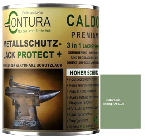 Contura 3in1 Rostschutzfarbe Metallschutzlack Seidenmatt RAL Metall Lack Farbe Grundierung (RAL 6021 (Intern: Natur Grün), 500ml.)