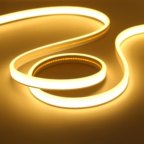 KISUFU 12V COB Neon LED Strip, IP65 Waterproof 320 LEDs/m 2PIN LED Strip Light Silicone DIY Flexible Neon Light Strip for Indoor Outdoor Home Kitchen Decoration.(Without Power Adapter)