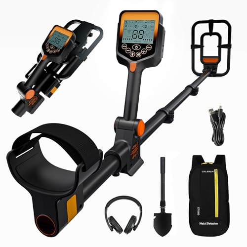 LOLARAN Kit de Détecteur de Métaux pour Adultes et Enfants, Batterie au Lithium Rechargeable, Détecteur de Métaux Professionnel avec Mode Pinpoint, Detecteur de Metaux sans Fil, Rétractable, Étanche