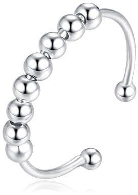 Cangall Silver Ångestringar, 925 sterling silver dam stämningsringar, öppen justerbar anti-stressringar, fidget spinner akupressur ringar, unisex ångest ringar för ångest kvinnor flickor män