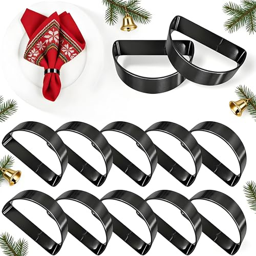 12 Stück Serviettenringe Schwarz Serviettenring Serviettenschnallen Metall Serviettenringe Set Servietten Ring Servietten Ringe Elegante Halbrunde Tischdekoration für Feiertagsparty, Hochzeit, Party
