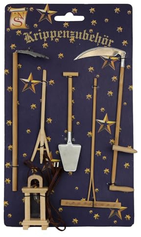 ZICOM Krippenzubehör Werkzeugset 13,5x23,5cm Holz, Metall – Kompaktes Handwerksset für Weihnachtskrippen