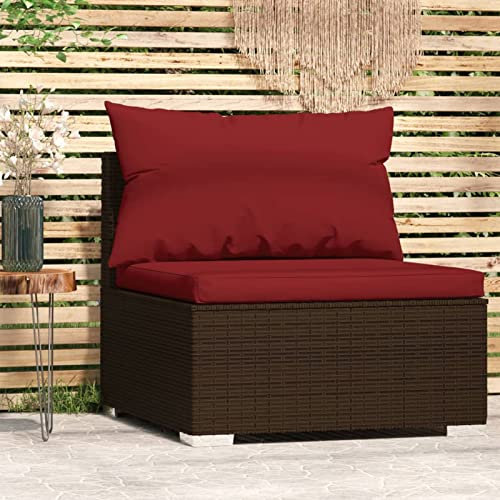 Iiaky Garten-Mittelsofa mit Kissen Gartensofa Lounge Sofa Gartenlounge Balkon MöBel Garten MöBel DraußEn Braun Poly Rattan