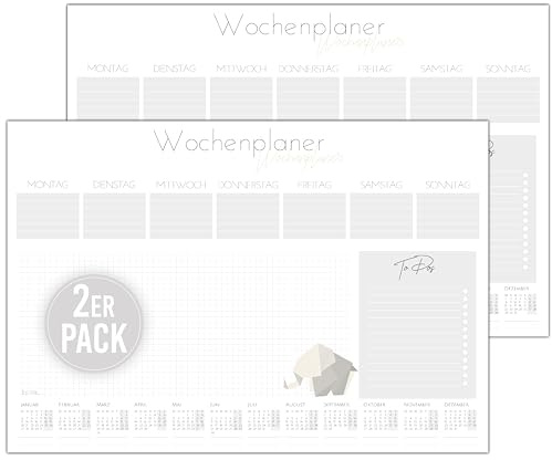 byNia® Schreibtischunterlage A3 mit Kalender 2025, Block - Doppelpack aus Papier