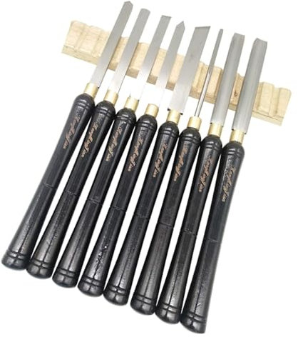Outils de tournage du bois 8 pièces: ensemble de ciseaux de tour HSS comprenant des lames HSS et des poignées en bois dur. Idéal for le travail du bois professionnel ou amateur comme jeu de ciseaux fo