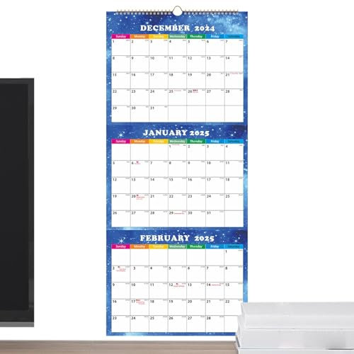 Three Month View Calendar 2025.3 Month Wall Calendar 2025-2026 | 3 Month Display Vertical Calendar - Three Separate Planners, December 2024 - January 2026, Planner with Pap
