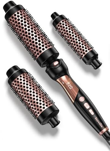 Terviiix Thermal Brush Set 3 in 1, Ceramic Curling Wand & Hot Brush with 9 Temperatures. 3 Interchangeable Travel Curling Irons for Short, Medium & Long Hair (32mm, 38mm & 45mm Barrels), Dual Voltage