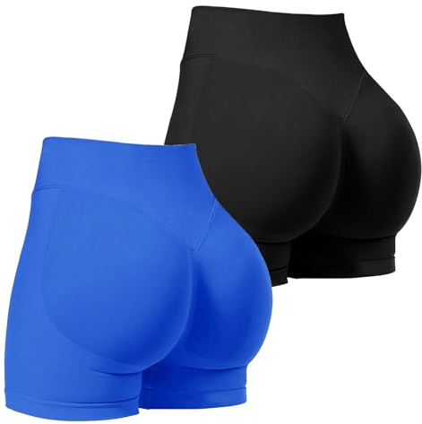GOZINA 2 PCS Gym Shorts for Women High Waist Booty Shorts - Multiple Sizes Running Yoga Sports Cycling Shorts, High Elasticity Women's Shorts (UK, Alpha, M, Regular, Regular, Blue+Black)