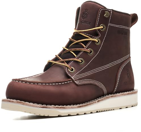 SL-Saint Botas Hechas a Mano Con Puntera de Mocasín Suave Impermeable Tobillo Clásico de Cuero Genuino Welts (RojoMarrón Cuña, Adulto, Hombre, 42.5, Números, Sistema tallas calzado EU, mediano)
