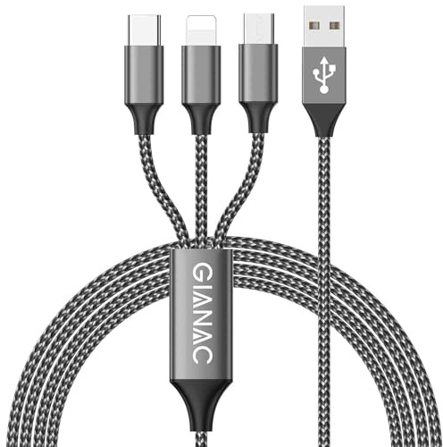 GIANAC Multi USB Kabel [2M] ladekabel 3 in 1 schnellladekabel | Universal Ladekabel USB Ladekabel Mehrfach mit Micro USB C Lightning Kabel für iPhone,Android Galaxy, Huawei,Oneplus,Sony