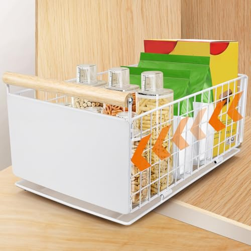 AirOpen Tiroir amovible de cuisine, paniers extractibles, en acier au carbone, de haute qualité, tiroir télescopique ultra silencieux, 40 cm x 23 cm x 20 cm Blanc