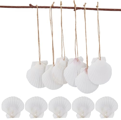 SUPERFINDINGS 24 piezas 2 tamaños concha playa adornos de Navidad colgante cuerda conchas decoración colgante perforación vieiras con cuerda para bodas cumpleaños manualidades árbol de Navidad