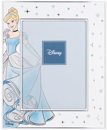 VALENTI & CO. - Disney Princess Cenicienta - Marco de madera 13 x 18 cm - Portafotos de mesa con detalles en plata - Idea regalo nacimiento niña o regalo bautizo - Marco de fotos para dormitorio niña