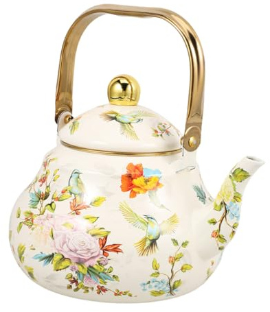 Théière en Émail Rétro 1, 5 L pour Cuisinière, Style Vintage | Poignée Confortable, Résistance à Rouille et Corrosion, Usage Maison pour Infusion du Thé