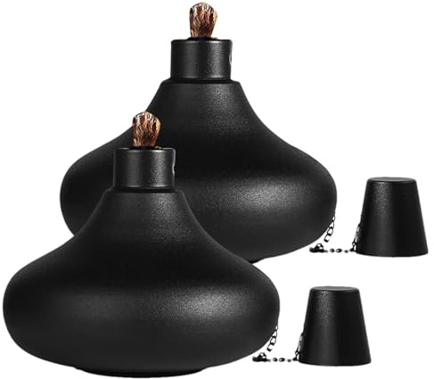 Packung mit 2 Tischfackeln aus Metall, Ölfackel aus Edelstahl – Schreibtischlampe wiederaufladbar mit Öl für Garten, Hof, Haus, Terrasse, Treffen