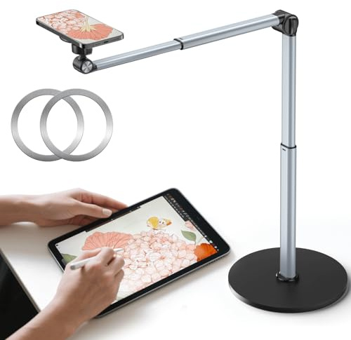 Mistriddle Kraftigt overhead-mobilstativ i aluminium för inspelning, justerbart iPhone-stativ för toppbilder, stabilt för matlagning/pyssel/film/målning – perfekt för kreatörer (Magnetisk)
