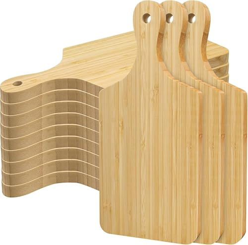 12 Set Wooden Chopping Boards with Handle, Bamboo Tray | Wooden Serving Board For Charcuterie Party Table, Engraving Blank, Snack Dessert Display