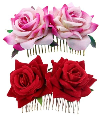 NOLITOY 2 piezas Horquillas de Flores de Rosa para Novia Tocados Nupciales Color y Rosa Adornos Elegantes para Peinados de Boda Perfectos para Fiestas y